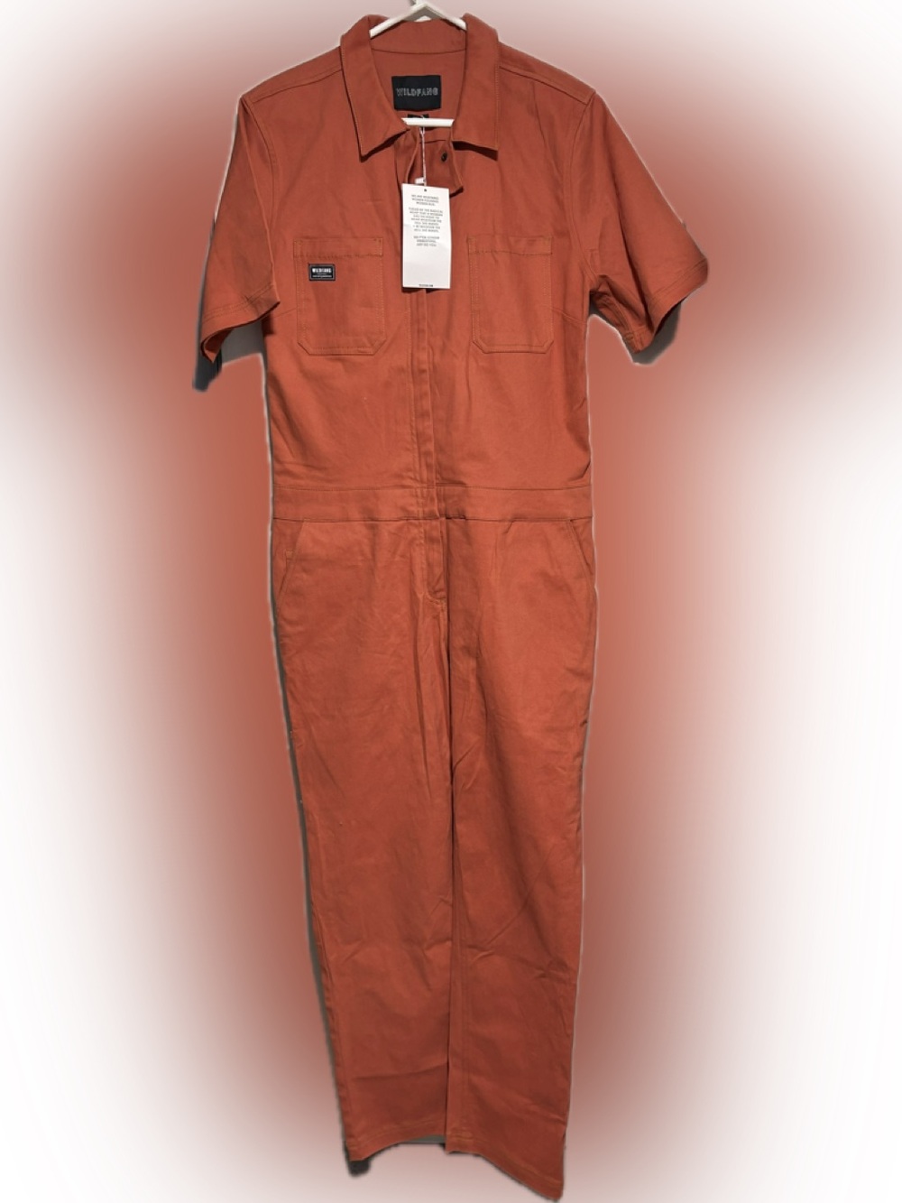 Wildfang Rust-Orange Short-Sleeve Utility Coveralls Size L
